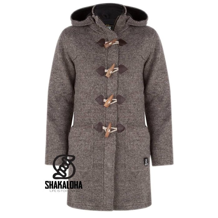 Shakaloha Shakaloha Knitted Wool Cardigan Cody Light Brown Taupe with Fleece Lining and Detachable Hood - Women - Handmade in Nepal from Sheep Wool