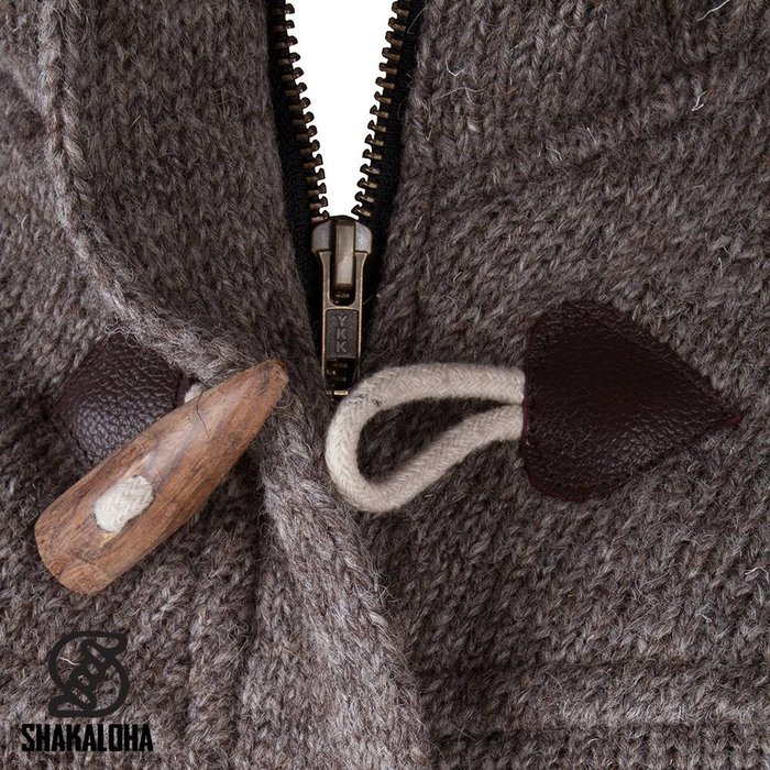 Shakaloha Shakaloha Knitted Wool Cardigan Cody Light Brown Taupe with Fleece Lining and Detachable Hood - Women - Handmade in Nepal from Sheep Wool