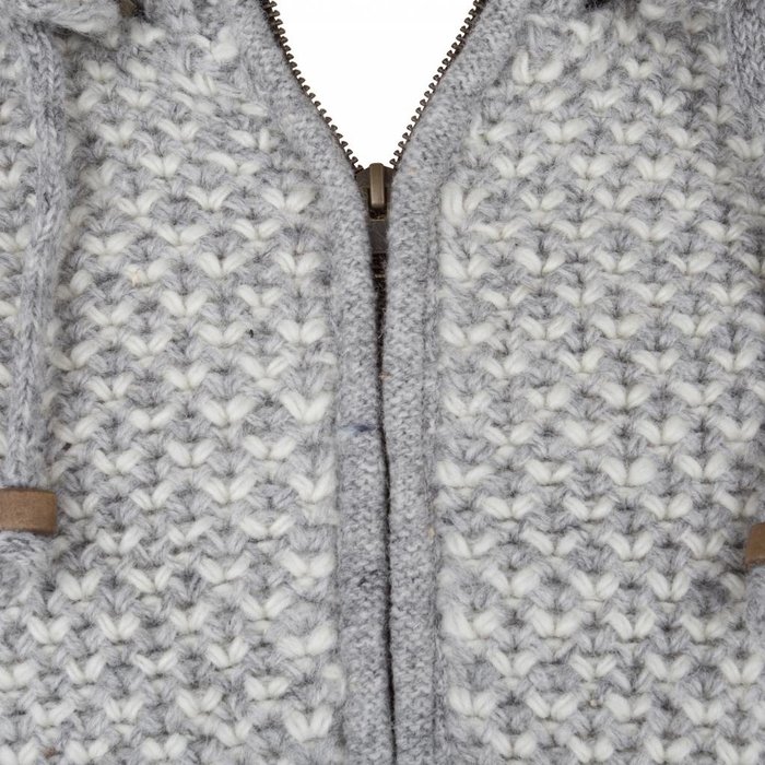 Shakaloha Chaleco de punto de lana Shakaloha en beige crema con forro polar y capucha desmontable - Hombre/Unisex - Hecho a mano en Nepal con lana de oveja