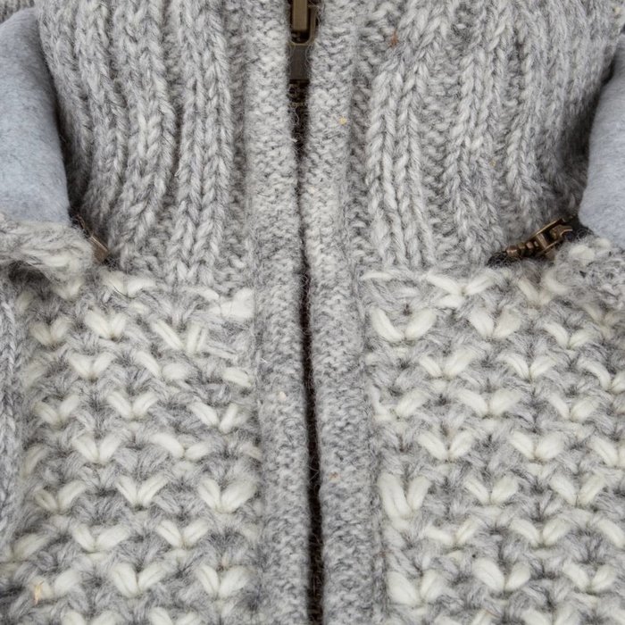 Shakaloha Chaleco de punto de lana Shakaloha en beige crema con forro polar y capucha desmontable - Hombre/Unisex - Hecho a mano en Nepal con lana de oveja