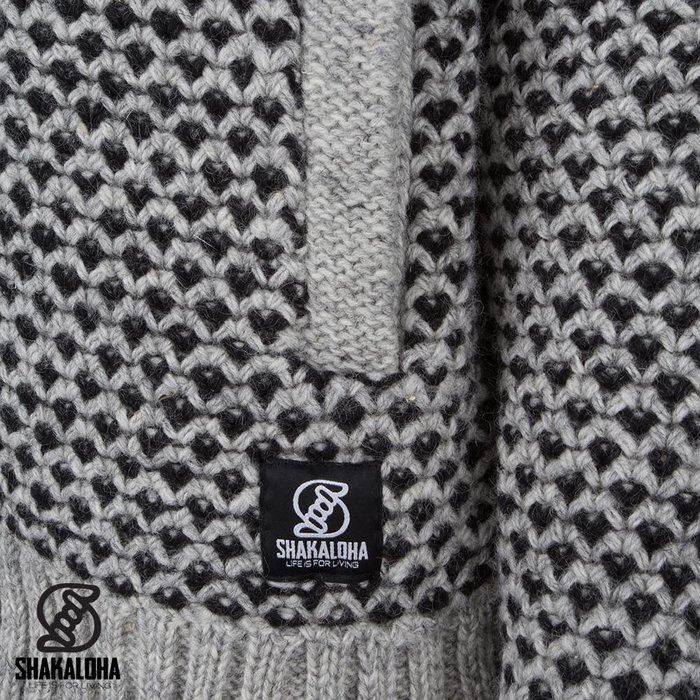 Shakaloha Shakaloha Knitted Wool Cardigan Marlin Gray with Fleece Lining and Detachable Hood - Man/Uni - Handmade in Nepal from Sheep Wool