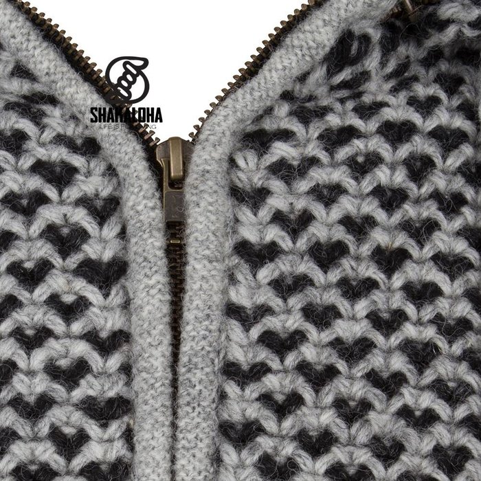 Shakaloha Shakaloha Strickwolle Strickjacke Marlin Grey mit Fleecefutter und abnehmbarer Kapuze - Herren/Uni - Handgefertigt in Nepal aus Schafwolle
