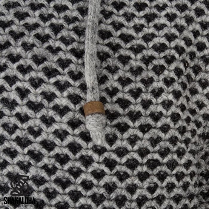 Shakaloha Shakaloha Gebreid Wollen Vest Marlin Grijs met Fleece Voering en Afneembare Capuchon - Man/Uni - Handgemaakt in Nepal van Schapenwol