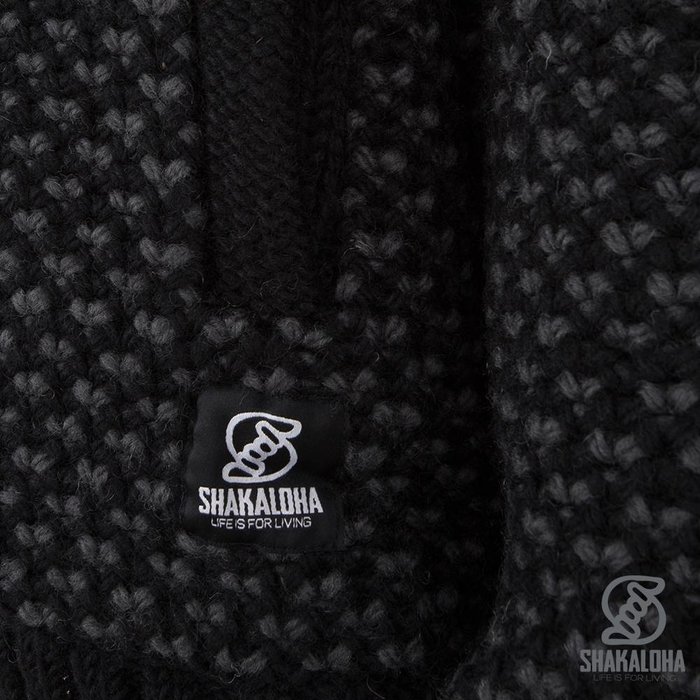 Shakaloha Shakaloha Gebreid Wollen Vest Marlin Zwart met Fleece Voering en Afneembare Capuchon - Man/Uni - Handgemaakt in Nepal van Schapenwol