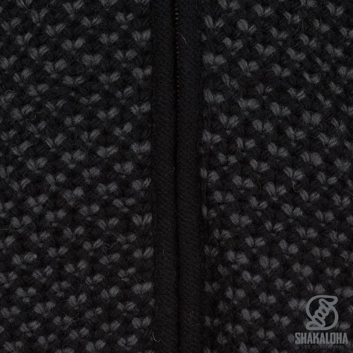 Shakaloha Cardigan en laine tricoté Shakaloha Marlin Black avec doublure en polaire et capuche amovible - Homme/Uni - Fabriqué à la main au Népal à partir de laine de mouton