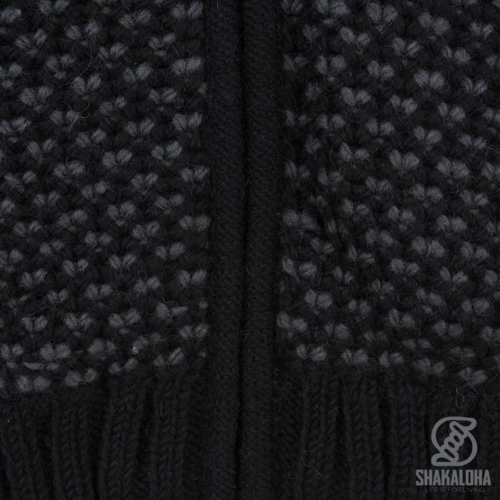 Shakaloha Cardigan en laine tricoté Shakaloha Marlin Black avec doublure en polaire et capuche amovible - Homme/Uni - Fabriqué à la main au Népal à partir de laine de mouton