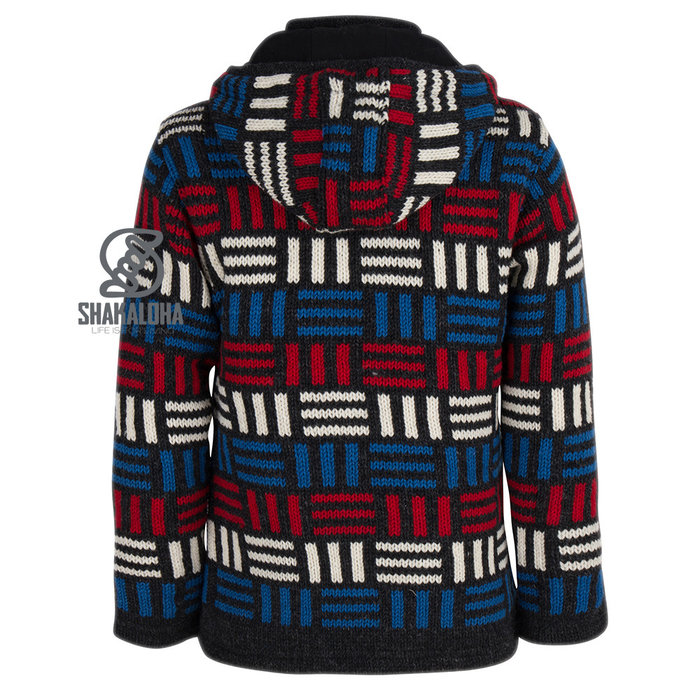 Shakaloha Shakaloha Gebreid Wollen Vest Tictac ZH Antraciet met Fleece Voering en Afneembare Capuchon - Man/Uni - Handgemaakt in Nepal van Schapenwol