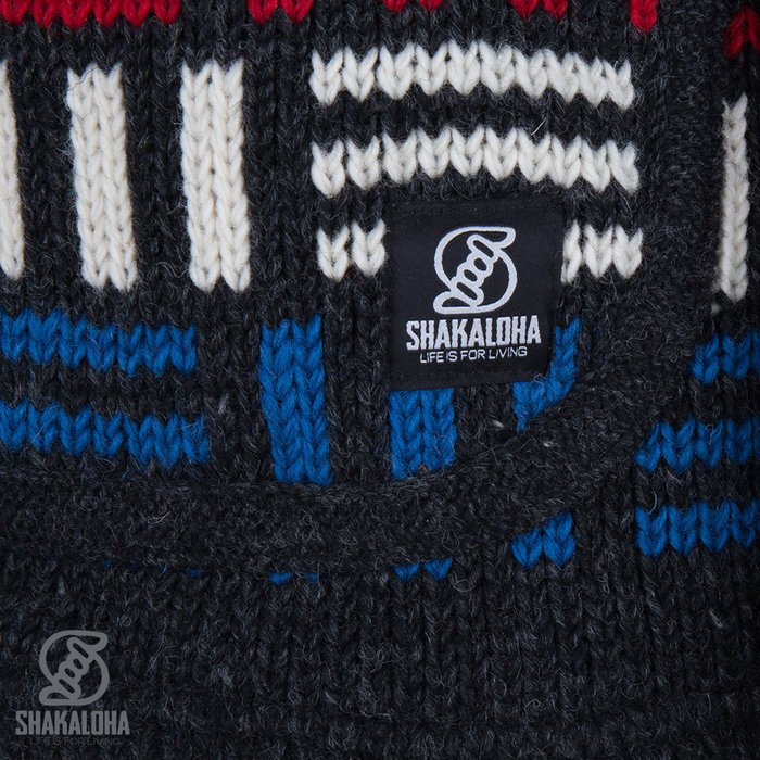 Shakaloha Shakaloha Gebreid Wollen Vest Tictac ZH Antraciet met Fleece Voering en Afneembare Capuchon - Man/Uni - Handgemaakt in Nepal van Schapenwol