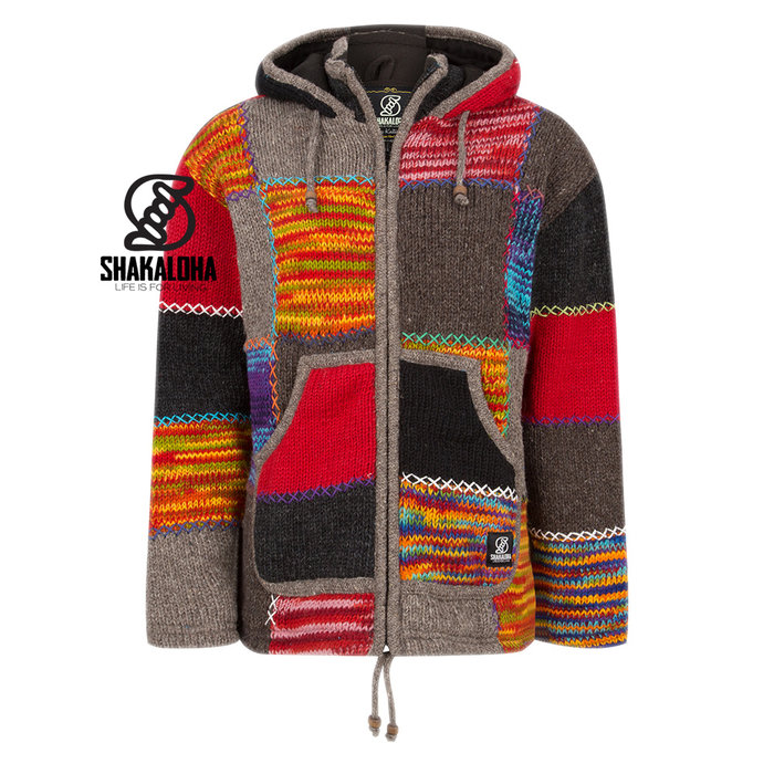 Shakaloha W-patch NH LBrown Patchwork Ladies cardigan with brown and orange