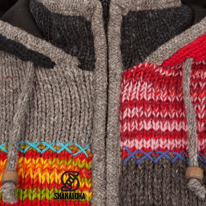 Shakaloha W-patch NH LBrown Patchwork Ladies cardigan with brown and orange