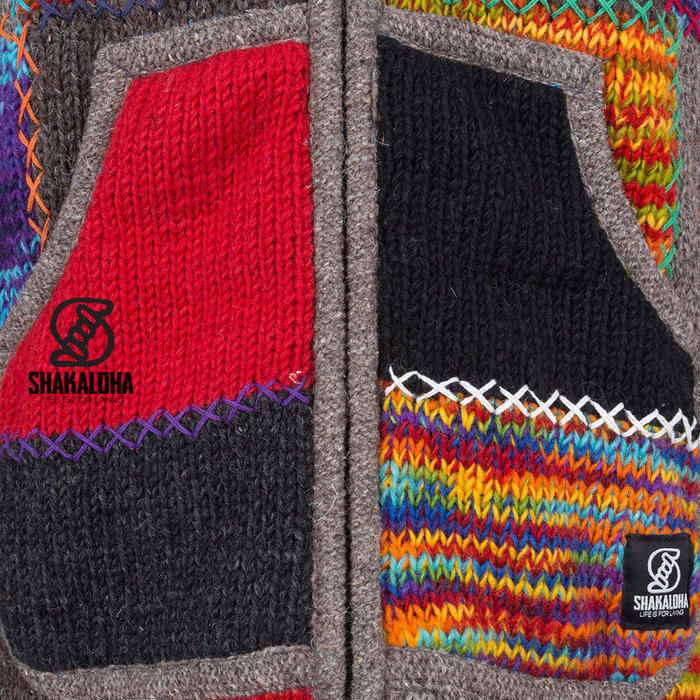 Shakaloha W-patch NH LBrown Patchwork Ladies cardigan with brown and orange