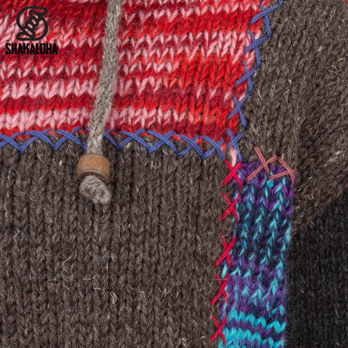 Shakaloha W-patch NH LBrown Patchwork Ladies cardigan with brown and orange