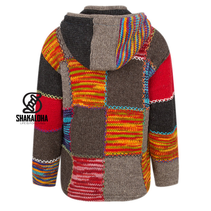 Shakaloha W-patch NH LBrown Patchwork Ladies cardigan with brown and orange