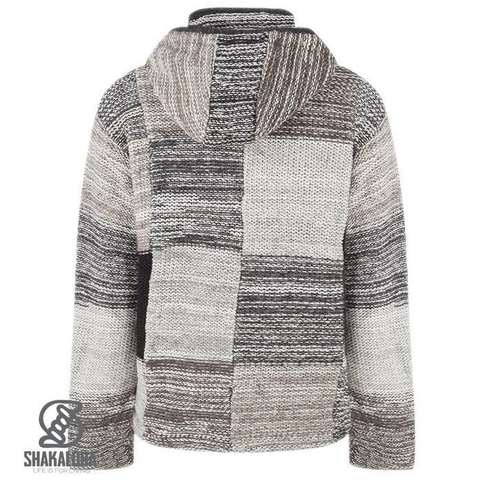 Shakaloha Chaleco de punto de lana Shakaloha con parche NH en colores naturales descoloridos, forro polar y capucha con cuello interior - Hombre/Unisex - Hecho a mano en Nepal con lana de oveja