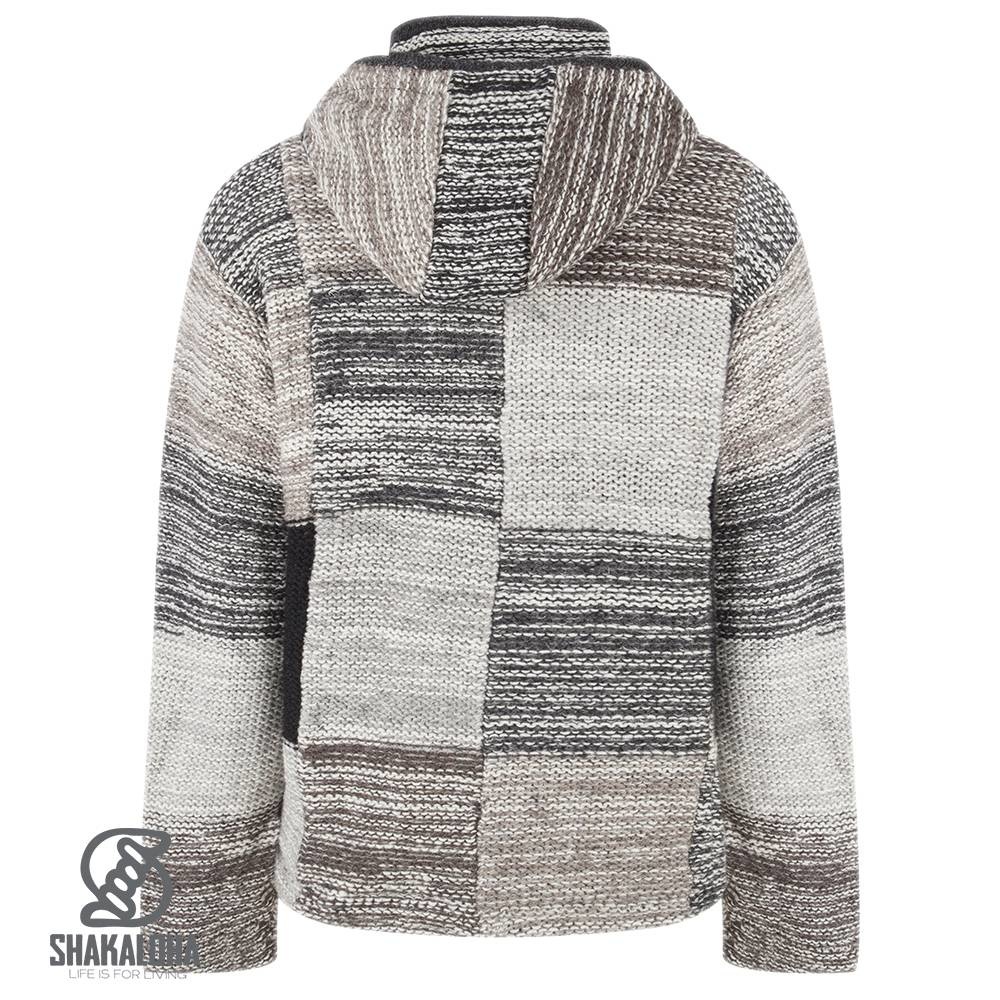 Shakaloha Shakaloha Knitted Wool Cardigan Patch NH Faded Natural Colors avec doublure en polaire et capuche avec col intérieur - Homme/Uni - Fabriqué à la main au Népal à partir de laine de mouton