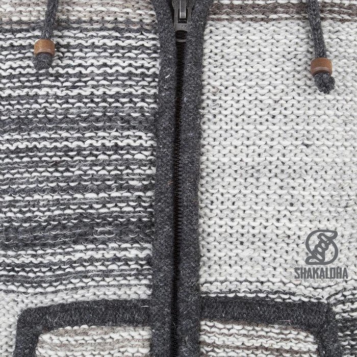 Shakaloha Shakaloha Knitted Wool Cardigan Patch NH Faded Natural Colors with Fleece Lining and Hood with Inner Collar - Man/Uni - Handmade in Nepal from Sheep Wool