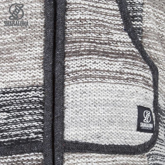 Shakaloha Shakaloha Knitted Wool Cardigan Patch NH Faded Natural Colors with Fleece Lining and Hood with Inner Collar - Man/Uni - Handmade in Nepal from Sheep Wool