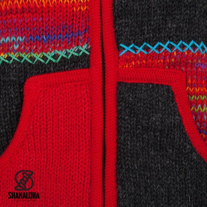 Shakaloha Shakaloha Gebreid Wollen Vest Patch NH Meerkleurig Bont met Fleece Voering en Capuchon met Binnenkraag - Dames - Handgemaakt in Nepal van Schapenwol