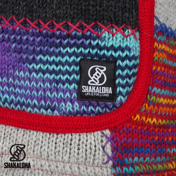 Shakaloha Shakaloha Gebreid Wollen Vest Patch NH Meerkleurig Bont met Fleece Voering en Capuchon met Binnenkraag - Dames - Handgemaakt in Nepal van Schapenwol