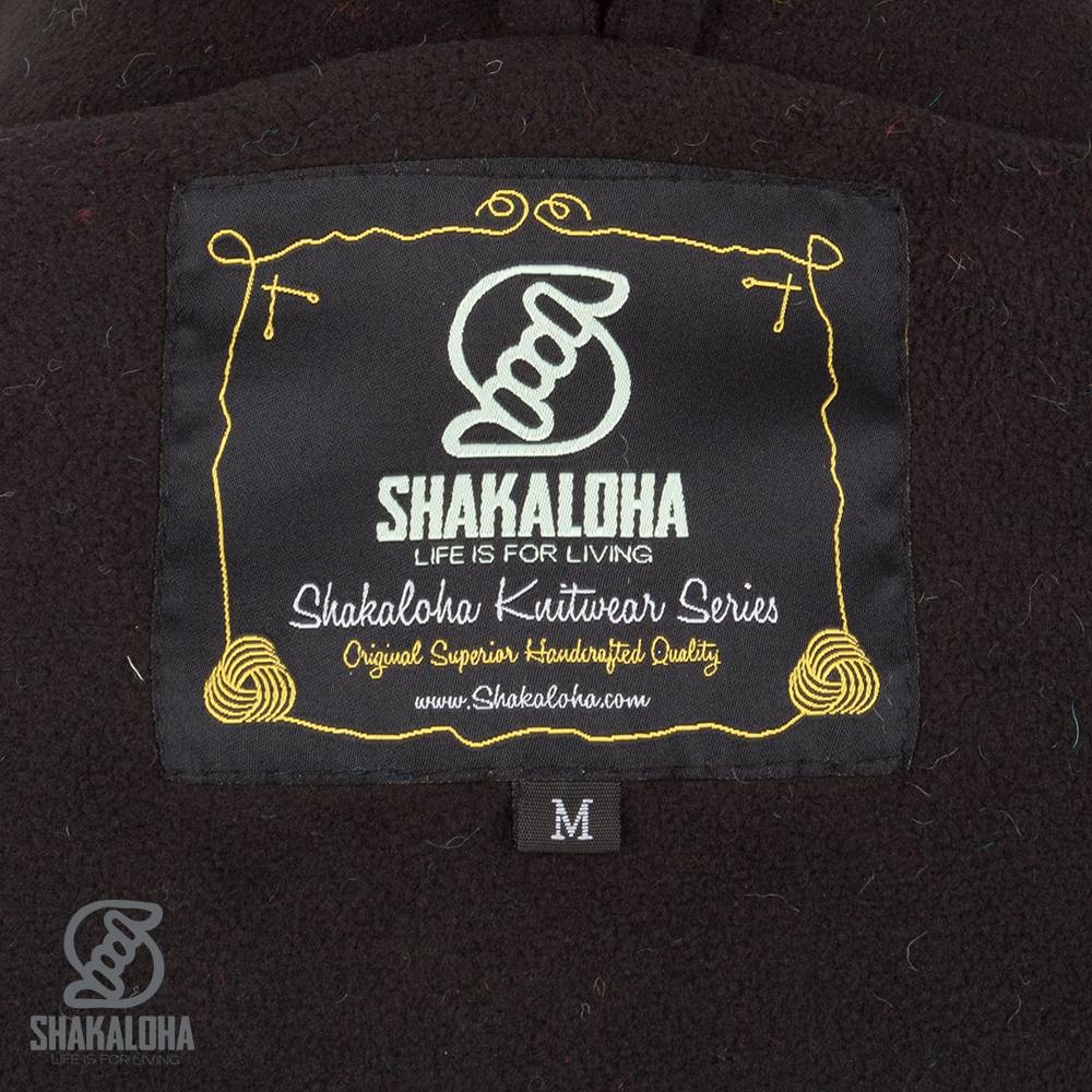 Shakaloha Chaleco de punto de lana Shakaloha con parche NH de piel multicolor con forro polar y capucha con cuello interior - Mujer - Hecho a mano en Nepal con lana de oveja