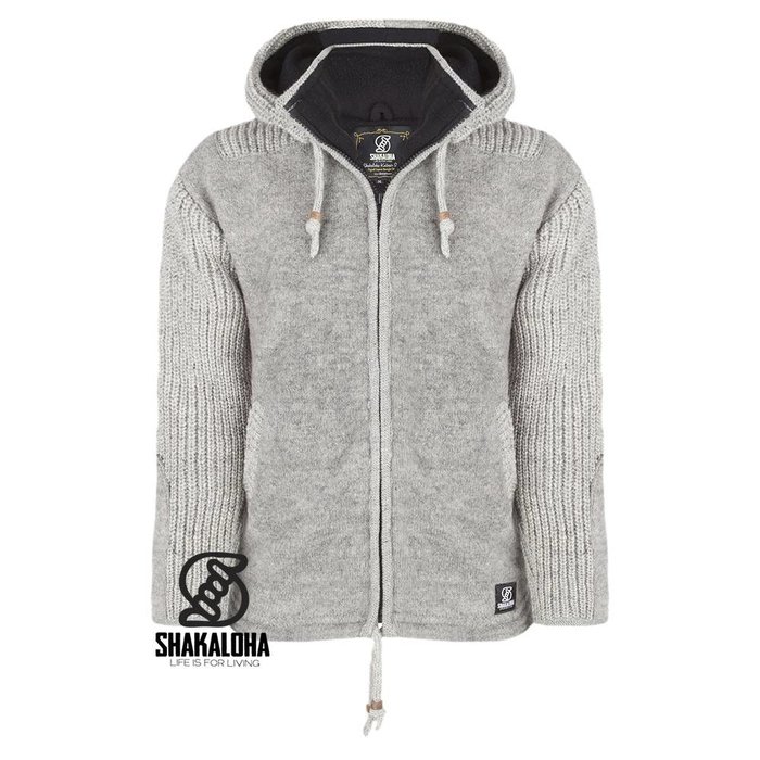 Shakaloha Shakaloha Gebreid Wollen Vest Finn Grijs met Fleece Voering en Afneembare Capuchon - Man/Uni - Handgemaakt in Nepal van Schapenwol
