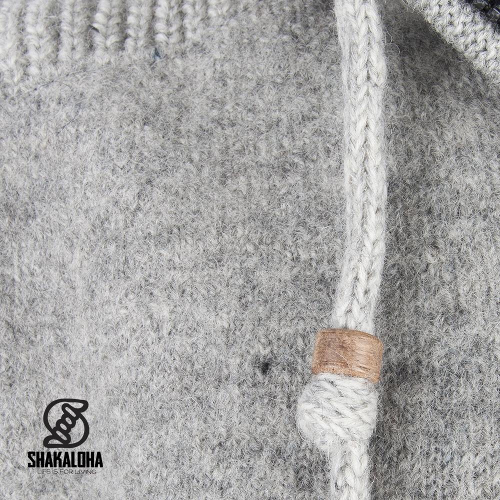 Shakaloha Shakaloha Knitted Wool Cardigan Finn Gray with Fleece Lining and Detachable Hood - Man/Uni - Handmade in Nepal from Sheep Wool