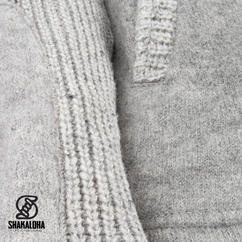 Shakaloha Shakaloha Knitted Wool Cardigan Finn Gray with Fleece Lining and Detachable Hood - Man/Uni - Handmade in Nepal from Sheep Wool