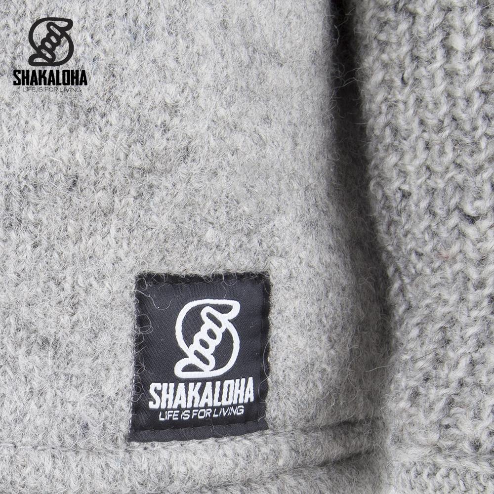 Shakaloha Cardigan en laine tricoté Shakaloha Finn Grey avec doublure en polaire et capuche amovible - Homme/Uni - Fabriqué à la main au Népal à partir de laine de mouton