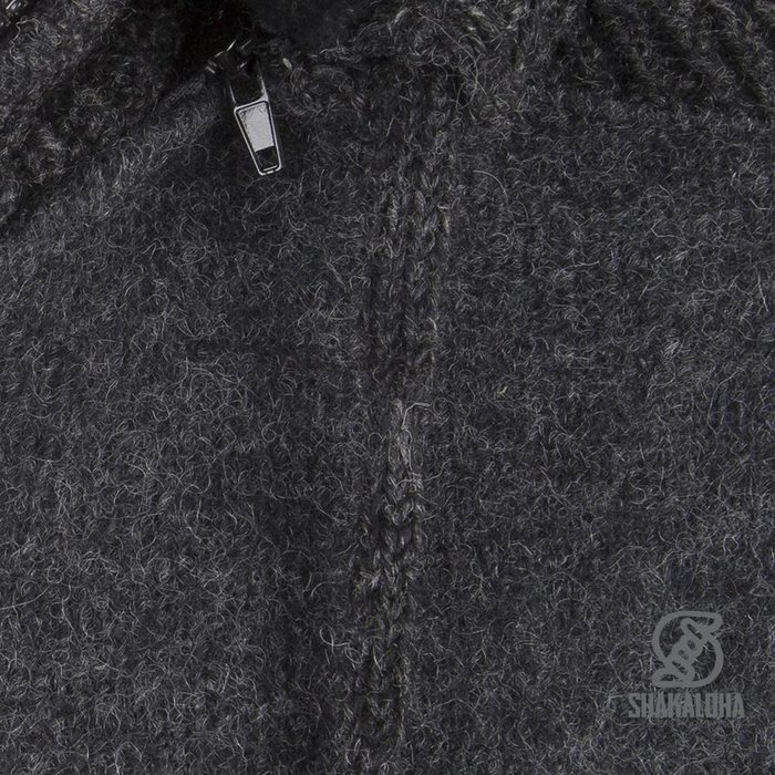Shakaloha Cardigan en laine tricoté Shakaloha Finn Anthracite avec doublure en polaire et capuche amovible - Homme/Uni - Fabriqué à la main au Népal à partir de laine de mouton
