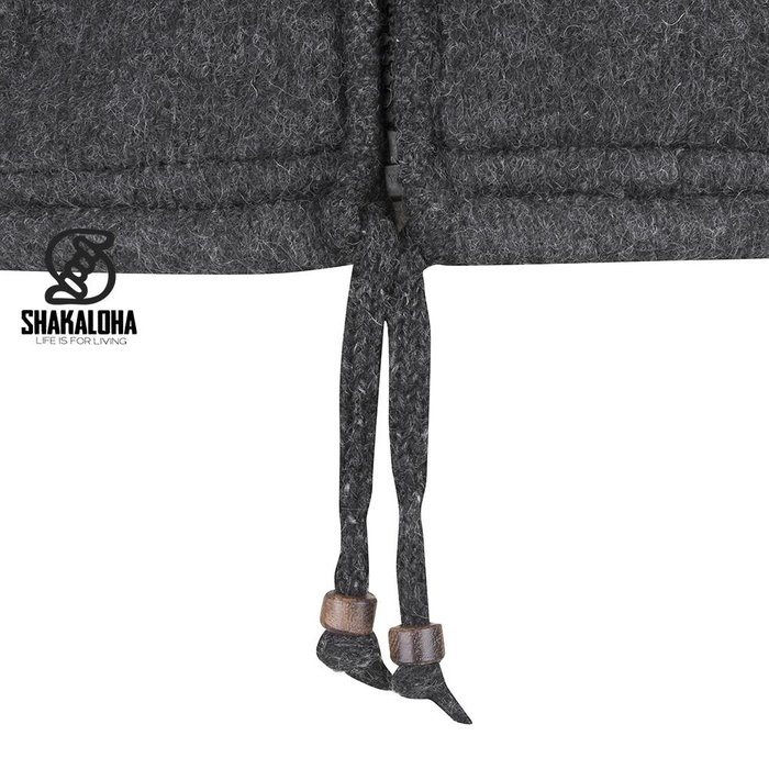 Shakaloha Cardigan en laine tricoté Shakaloha Finn Anthracite avec doublure en polaire et capuche amovible - Homme/Uni - Fabriqué à la main au Népal à partir de laine de mouton