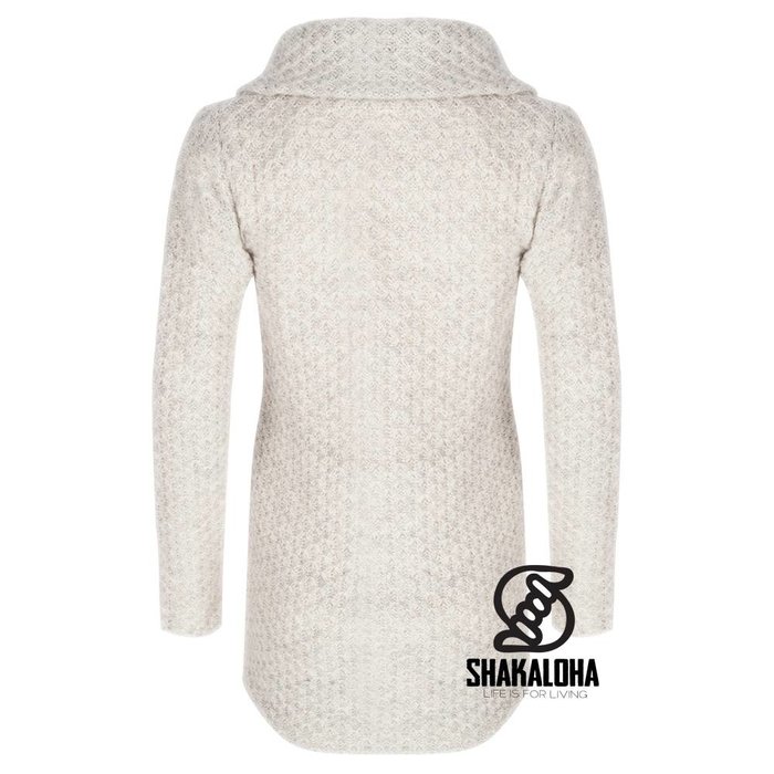 Shakaloha Shakaloha Strickwolle Strickjacke Idol Beige Creme mit Fleecefutter und hohem Kragen - Damen - Handgefertigt in Nepal aus Schafwolle