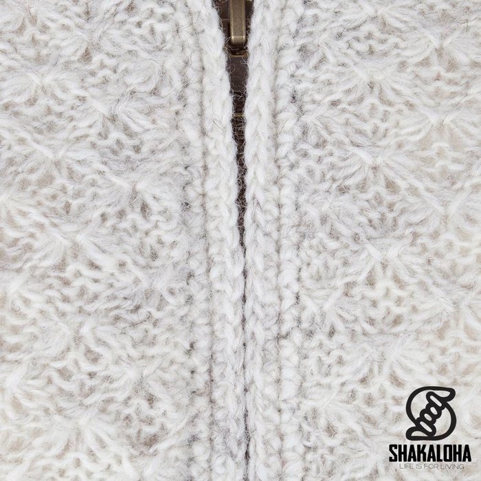 Shakaloha Shakaloha Strickwolle Strickjacke Idol Beige Creme mit Fleecefutter und hohem Kragen - Damen - Handgefertigt in Nepal aus Schafwolle