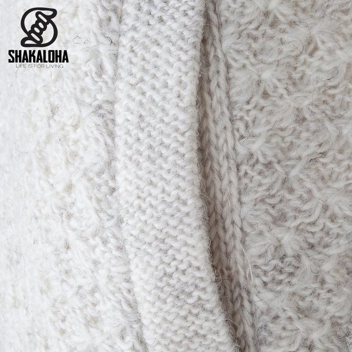 Shakaloha Shakaloha Strickwolle Strickjacke Idol Beige Creme mit Fleecefutter und hohem Kragen - Damen - Handgefertigt in Nepal aus Schafwolle