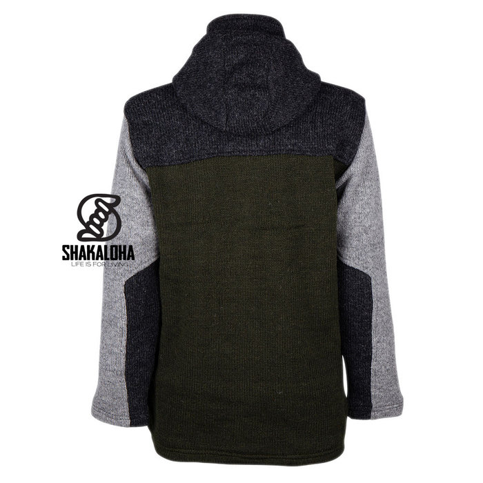 Shakaloha Chaleco de punto de lana para hombre en verde oliva con gris oscuro, Shakaloha M Fink ZH OliveAntra