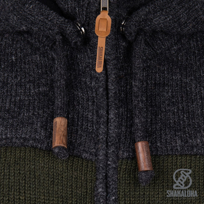 Shakaloha Chaleco de punto de lana para hombre en verde oliva con gris oscuro, Shakaloha M Fink ZH OliveAntra