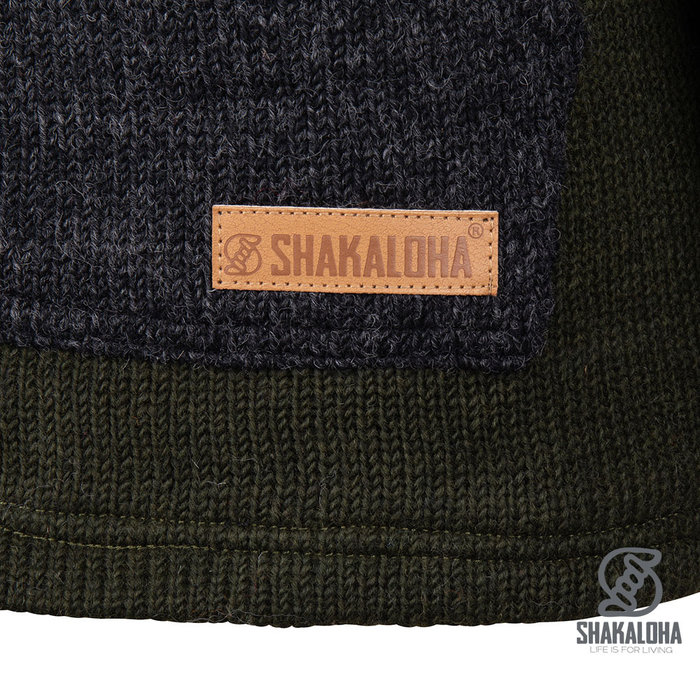 Shakaloha Chaleco de punto de lana para hombre en verde oliva con gris oscuro, Shakaloha M Fink ZH OliveAntra