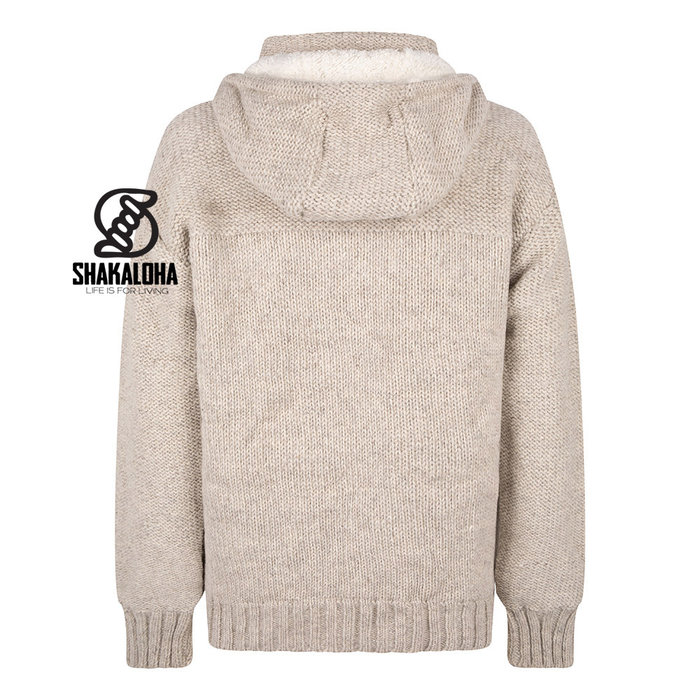 Shakaloha Chaleco de punto de lana Shakaloha Chamonix ZH con forro polar y capucha - Hombre/Unisex - Hecho a mano en Nepal con lana de oveja