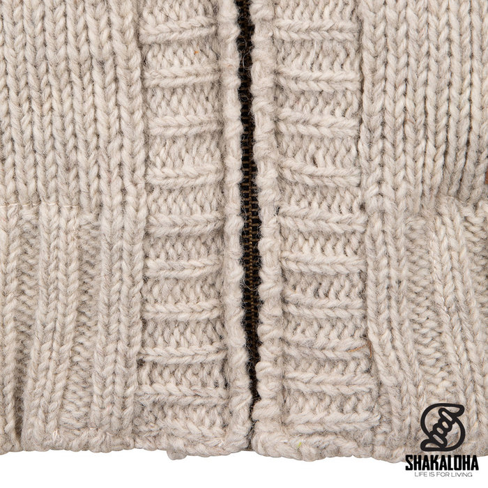 Shakaloha Chaleco de punto de lana Shakaloha Chamonix ZH con forro polar y capucha - Hombre/Unisex - Hecho a mano en Nepal con lana de oveja