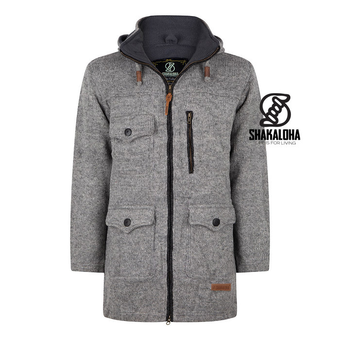 Shakaloha Lange Wolljacke für Herren in Grau M Colombo Ziphood