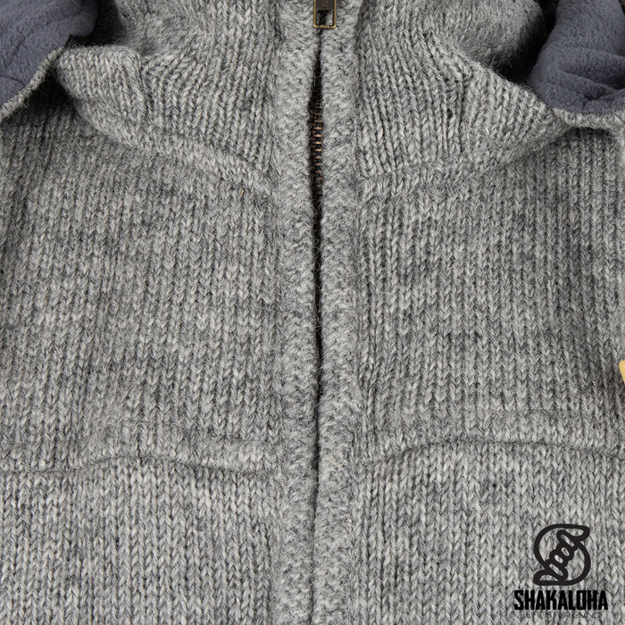 Shakaloha Shakaloha Gebreid Wollen Vest Navigator Grijs met Fleece Voering en Afneembare Capuchon - Man/Uni - Handgemaakt in Nepal van Schapenwol