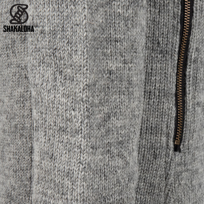 Shakaloha Shakaloha Gebreid Wollen Vest Navigator Grijs met Fleece Voering en Afneembare Capuchon - Man/Uni - Handgemaakt in Nepal van Schapenwol