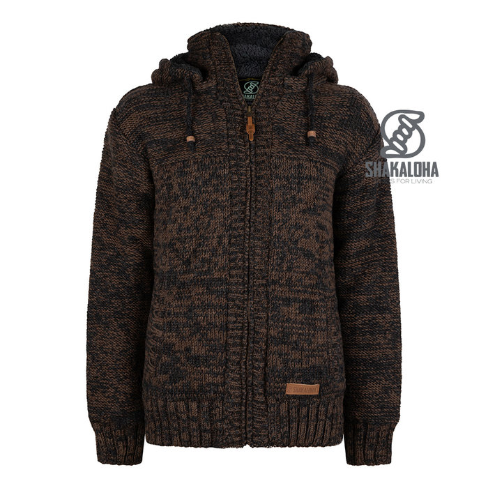 Shakaloha Chaleco de punto de lana Shakaloha Chamonix ZH con forro polar y capucha desmontable - Hombre/Unisex - Hecho a mano en Nepal con lana de oveja