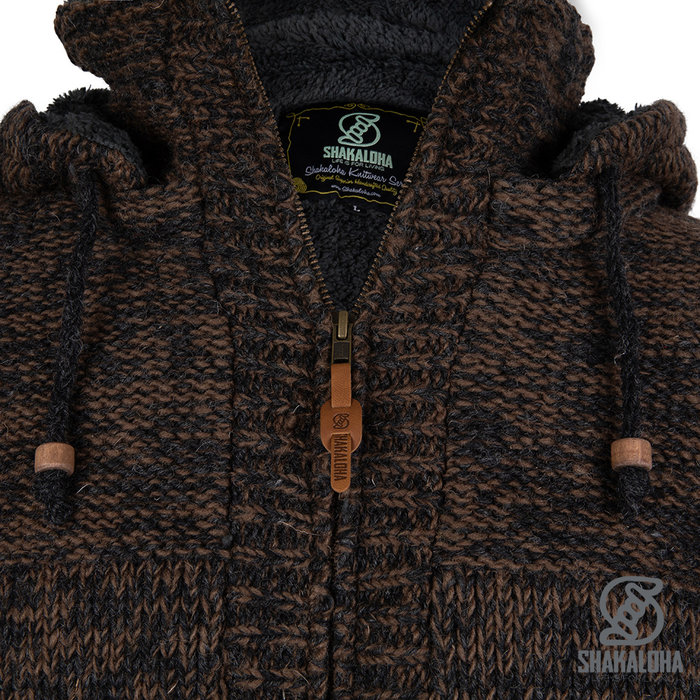 Shakaloha Chaleco de punto de lana Shakaloha Chamonix ZH con forro polar y capucha desmontable - Hombre/Unisex - Hecho a mano en Nepal con lana de oveja