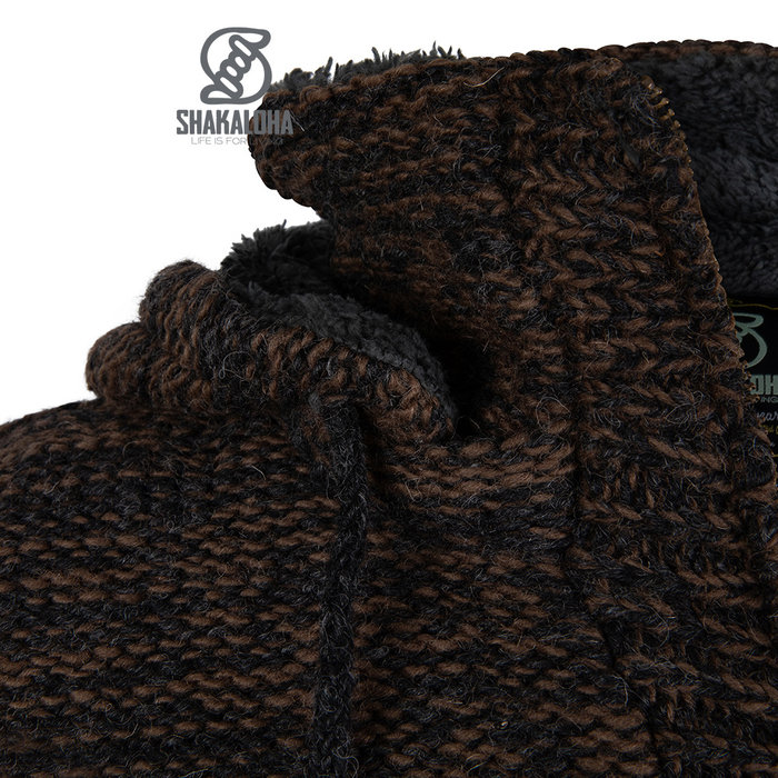 Shakaloha Shakaloha Knitted Wool Cardigan Chamonix ZH with Teddy Fleece Lining and Detachable Hood - Man/Uni - Handmade in Nepal from Sheep Wool