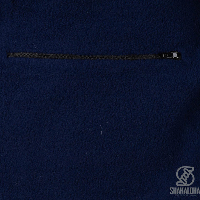 Shakaloha Shakaloha Strick-Wollcardigan Breton Ziphood Marineblau Weiß mit Fleecefutter und abnehmbarer Kapuze – Damen – Handgefertigt in Nepal aus Schafwolle