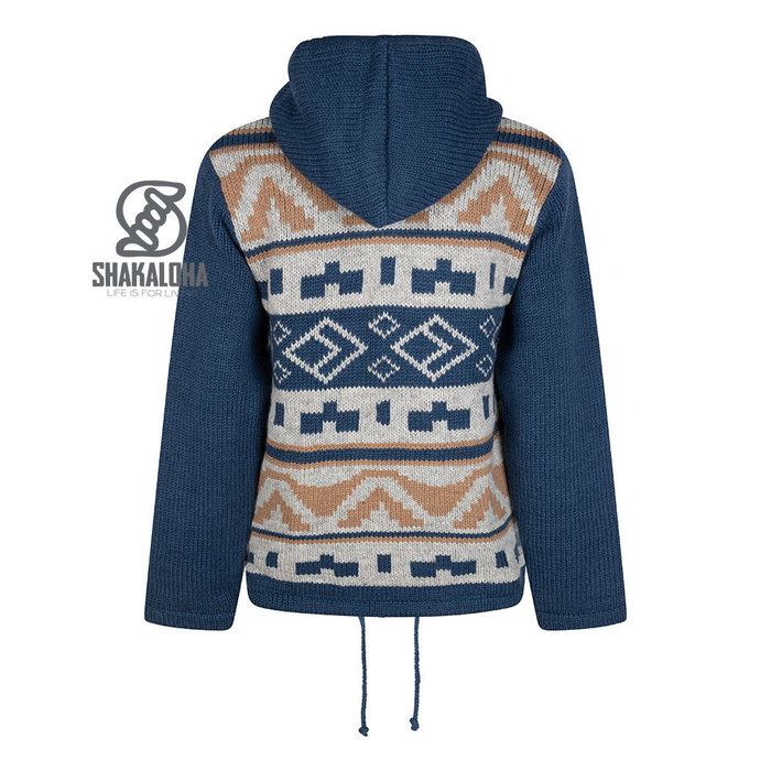 Shakaloha Veste / cardigan en laine chaude et colorée à capuche amovible M Horizon ZH BleuBrown