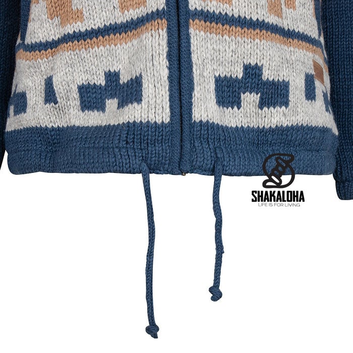 Shakaloha Warm, colorful wool jacket / cardigan with removable hood M Horizon ZH BlueBrown
