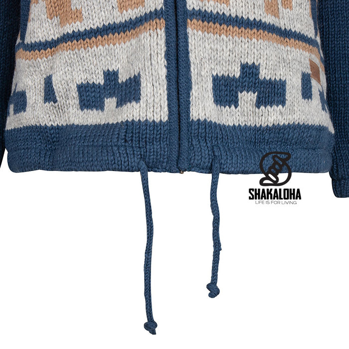 Shakaloha Warme, kleurrijke wollen jas/vest met afneembare capuchon M Horizon ZH BlueBrown
