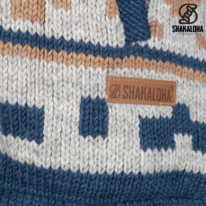 Shakaloha Warme, farbenfrohe Wolljacke / Strickjacke mit abnehmbarer Kapuze M Horizon ZH BlueBrown