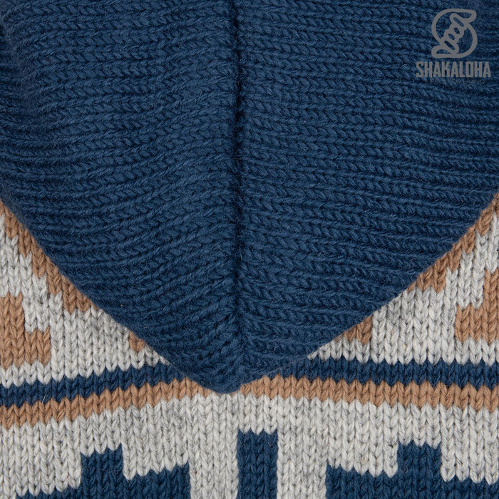 Shakaloha Warm, colorful wool jacket / cardigan with removable hood M Horizon ZH BlueBrown